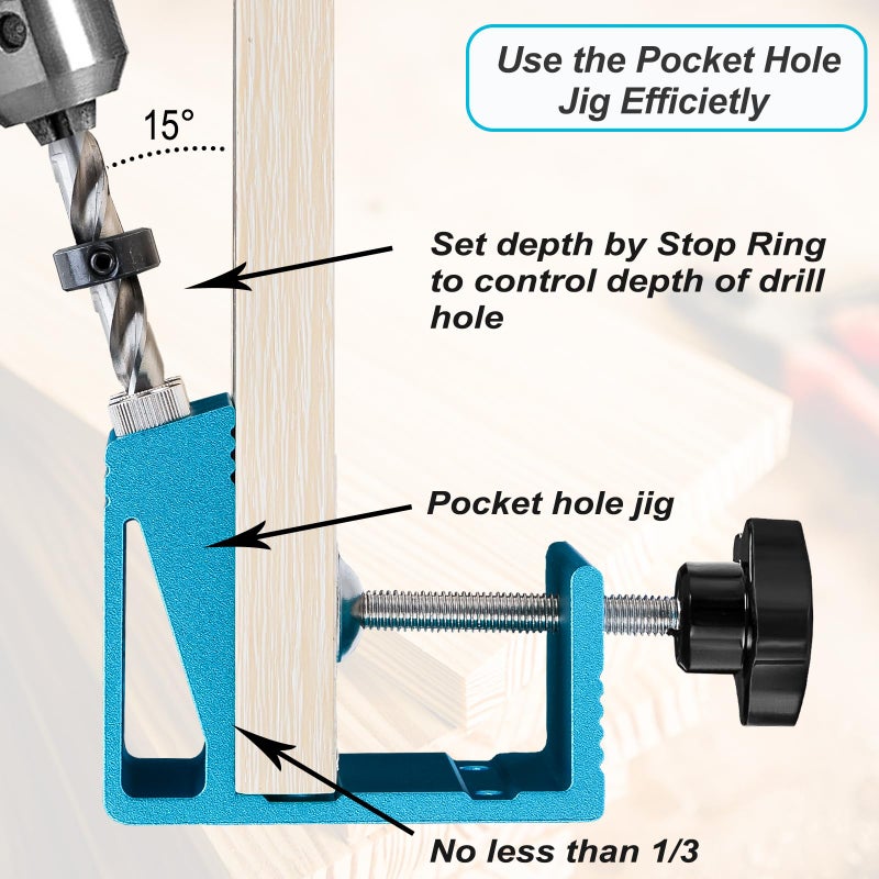 EUASOO Pocket Hole Jig Kit with Drill Guide Joint Pocket Hole Jig 15 Degree Woodworking Inclined Hole Adjustable DIY Woodworking Tools Carpentry Locator - Image 3